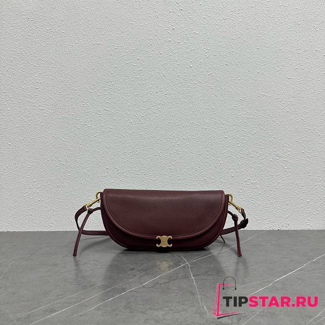 Celine Little Halfmoon Soft Triomphe In Supple Shiny Lambskin Burgundy - 1