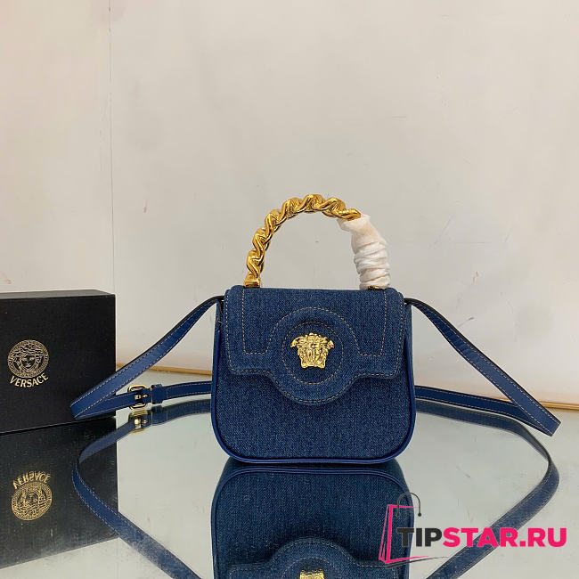 Versace Denim Mini La Medusa Chain Top Handle Bag - 1