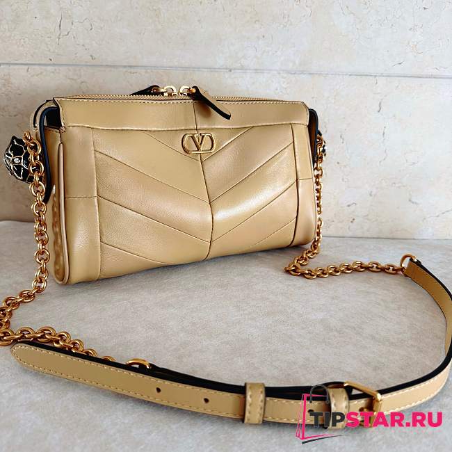 Valentino Small Chevron Patchwork Leather Shoulder Bag Beige - 1