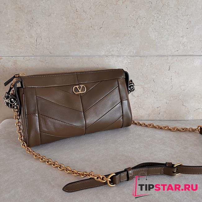 Valentino Small Chevron Patchwork Leather Shoulder Bag Brown - 1