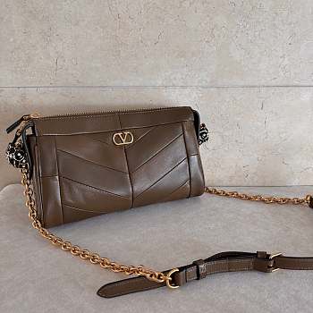 Valentino Small Chevron Patchwork Leather Shoulder Bag Brown