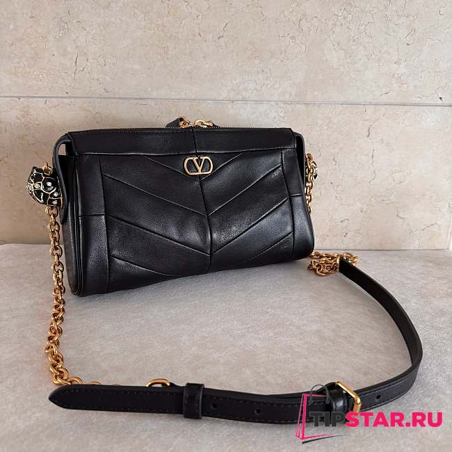 Valentino Small Chevron Patchwork Leather Shoulder Bag Black - 1