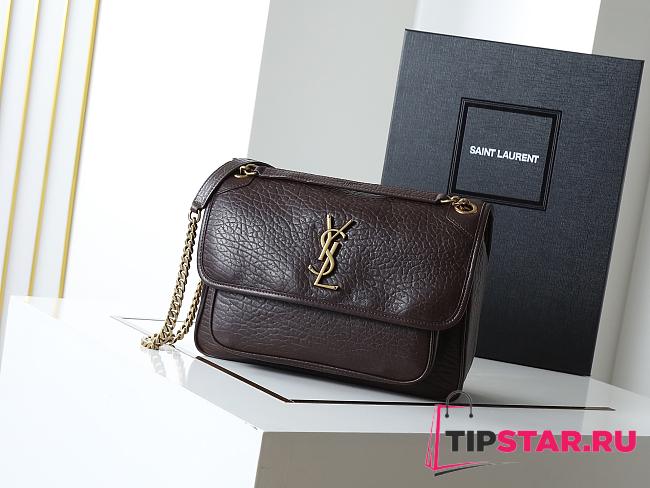 Ysl Niki Medium leather shoulder bag gold hardware deep brown - 1