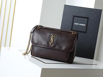 Ysl Niki Medium leather shoulder bag gold hardware deep brown