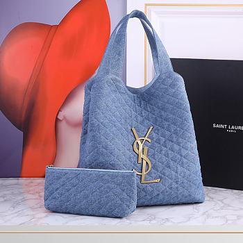 Ysl ICARE Maxi-Shopper aus gestepptem Lammleder Denim Blue