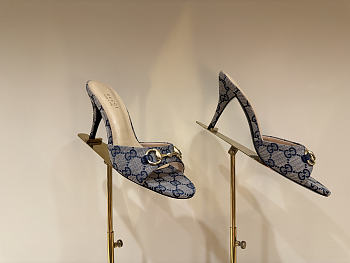Gucci Metal Buckle Mid Heel Elegant Women Gray/Blue