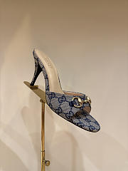 Gucci Metal Buckle Mid Heel Elegant Women Gray/Blue - 6