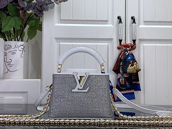 Louis Vuitton Nano Capucines East-West Silver crystal