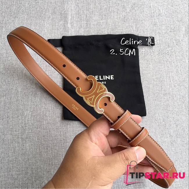 Celine 2.5cm Triumph TRIOMPHE Enamel Buckle Belt Golden brown - 1