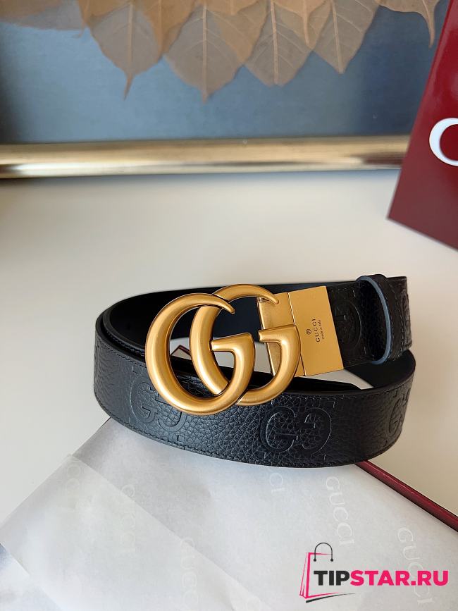 Gucci GG 3.7 Round Interlocking Double G Gold Buckle Belt Black - 1
