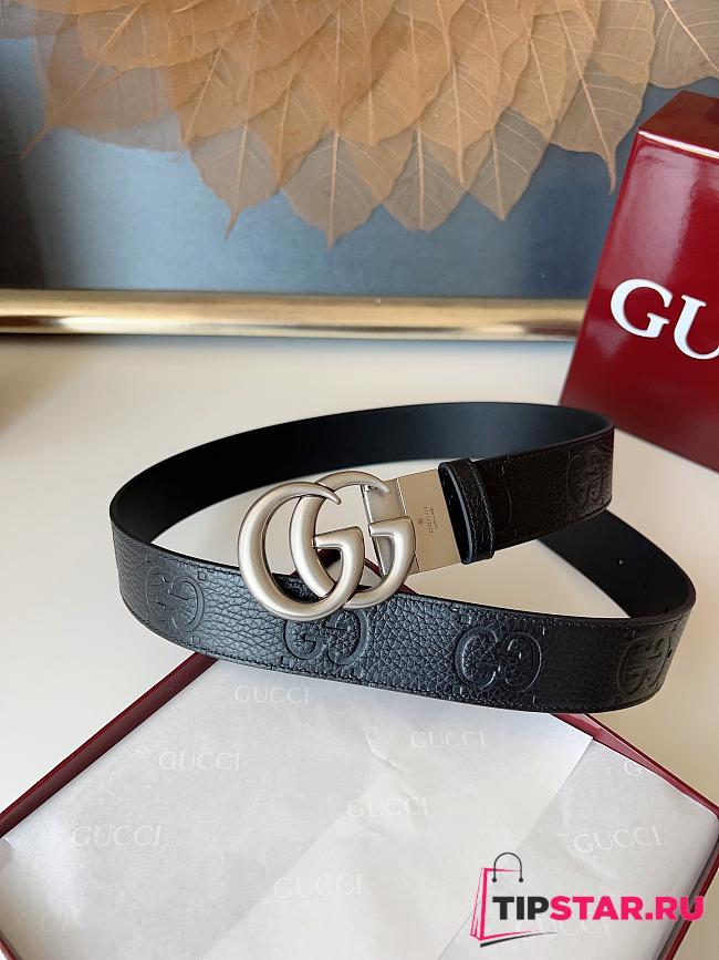 Gucci GG 3.7 Round Interlocking Double G Silver Buckle Belt Black - 1