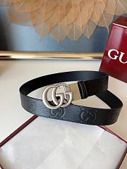 Gucci GG 3.7 Round Interlocking Double G Silver Buckle Belt Black - 1