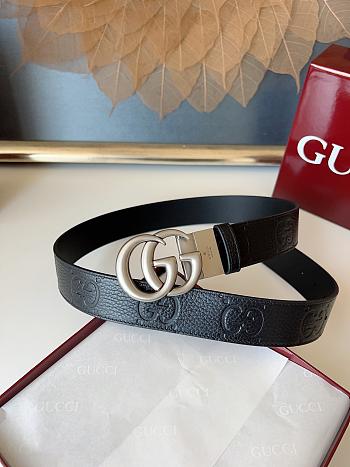 Gucci GG 3.7 Round Interlocking Double G Silver Buckle Belt Black
