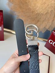 Gucci GG 3.7 Round Interlocking Double G Silver Buckle Belt Black - 3