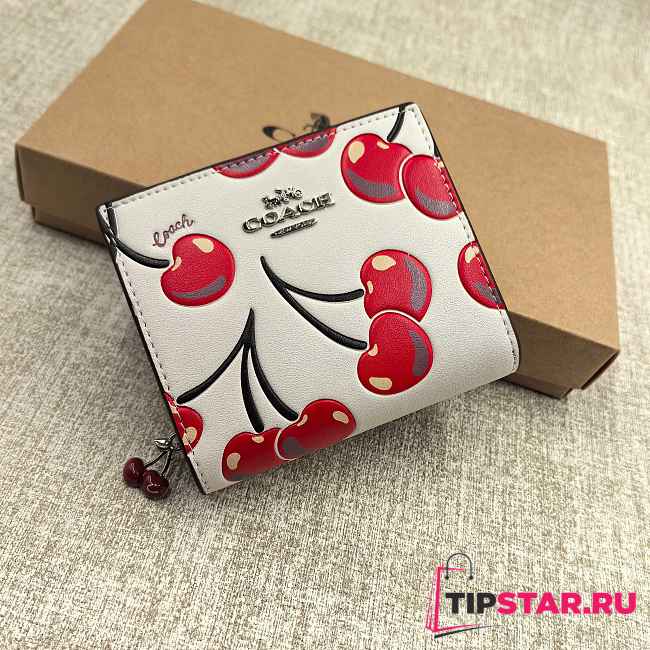 Coach Snap Wallet In Signature Canvas With Cherry 03 - 1