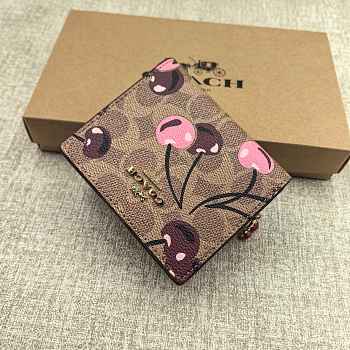 Coach Snap Wallet In Signature Canvas With Cherry 01