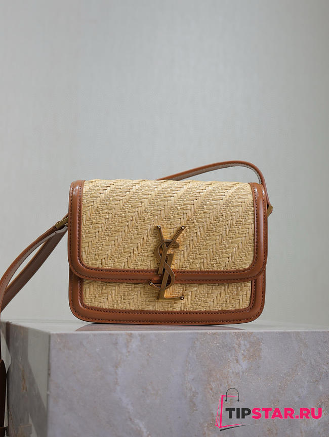 Ysl Satchel Medium bag in beige raffia - 1