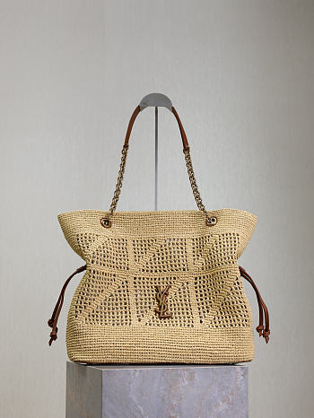 Ysl JAMIE SHOPPING in raffia bronze-tone hardware