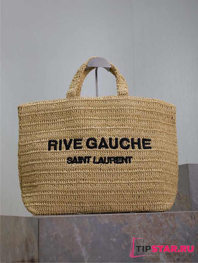 Ysl Saint Laurent Rive Gauche tote bag in natural soft raffia - 1