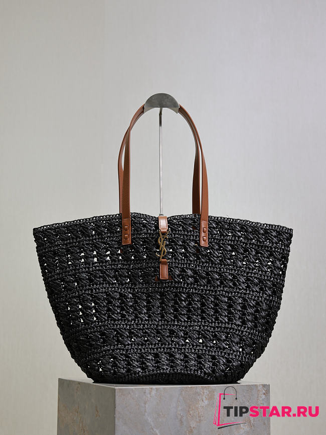 Ysl PANIER bag in raffia black size 55x31x28 cm - 1