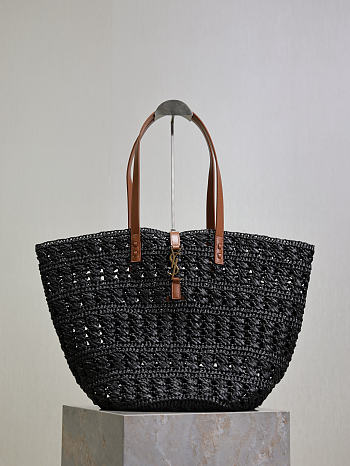 Ysl PANIER bag in raffia black size 55x31x28 cm
