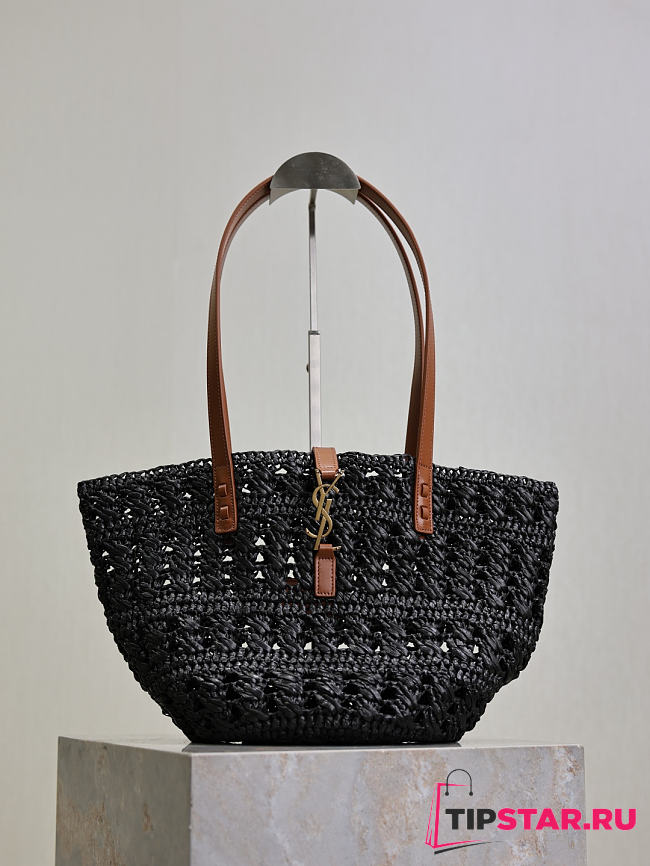 Ysl PANIER bag in raffia black size 42x20x22 cm - 1