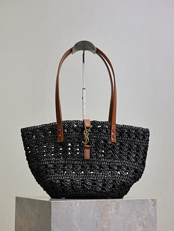 Ysl PANIER bag in raffia black size 42x20x22 cm