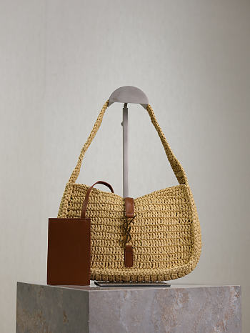 Ysl Saint Laurent Brown Le 5 à 7 Raffia Shoulder Bag