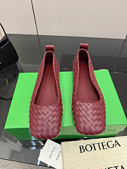 Bottega Veneta Burgundy Intrecciato Woven Nappa Leather Bow Ballet Flats - 1
