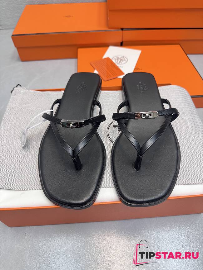 Hermes Kelly buckle flip-flops black - 1