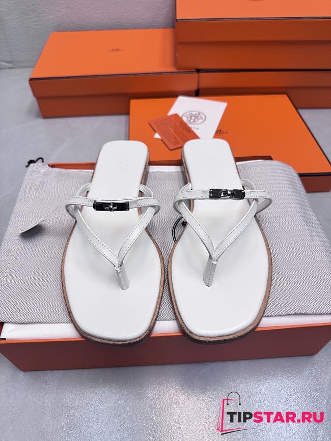 Hermes Kelly buckle flip-flops white - 1