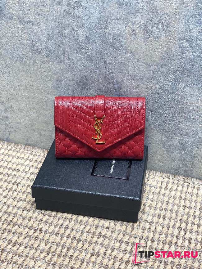 Ysl Quilted Leather Wallet Gold Hardware In Red - 1