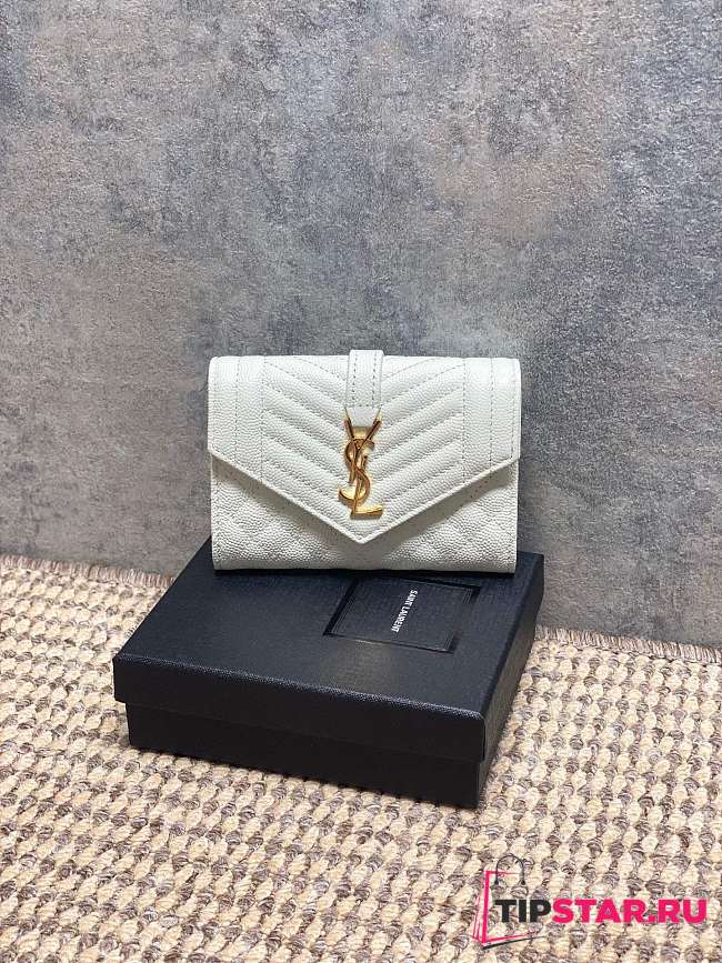 Ysl Quilted Leather Wallet Gold Hardware In White - 1
