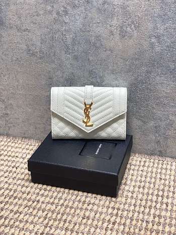 Ysl Quilted Leather Wallet Gold Hardware In White