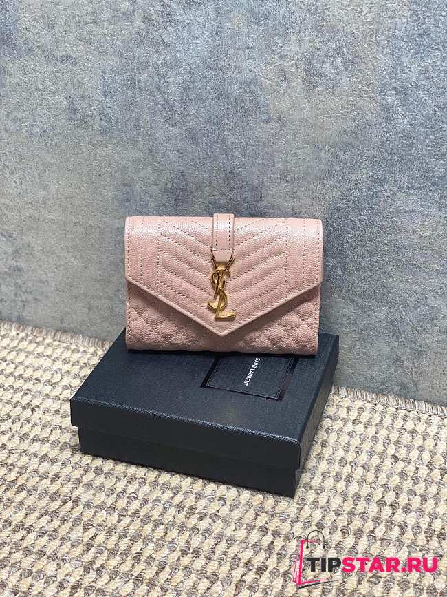 Ysl Quilted Leather Wallet Gold Hardware In Pink - 1