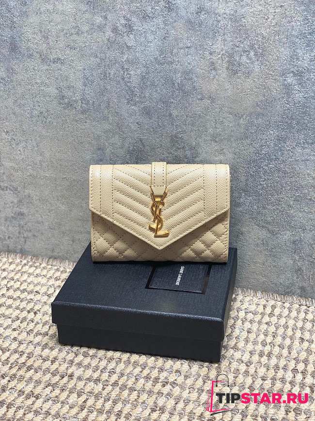 Ysl Quilted Leather Wallet Gold Hardware In Beige - 1