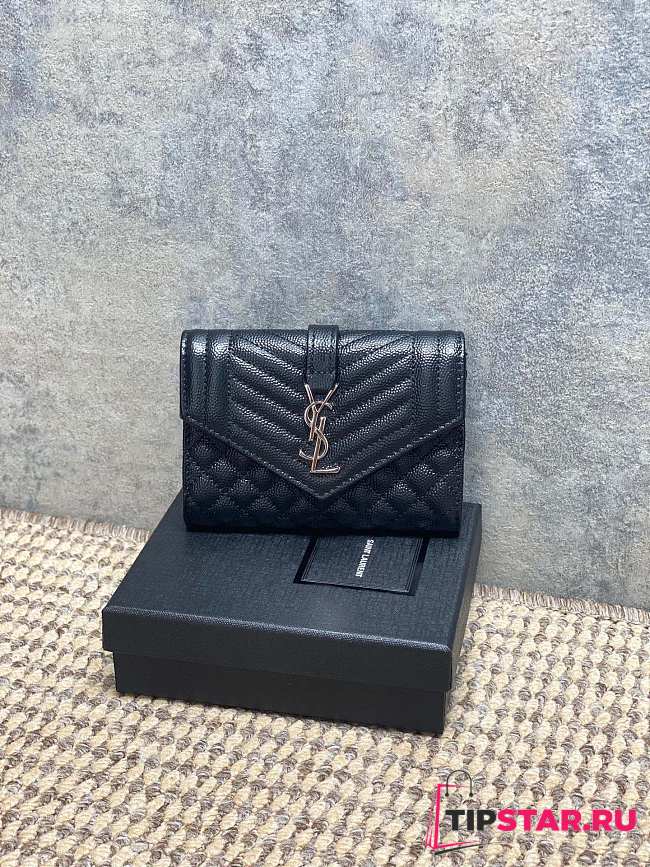 Ysl Quilted Leather Wallet Silver Hardware In Black - 1
