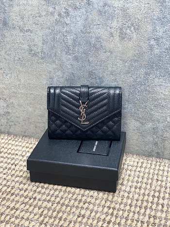 Ysl Quilted Leather Wallet Silver Hardware In Black