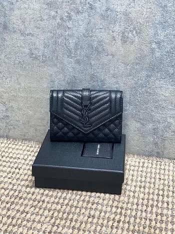 Ysl Quilted Leather Wallet Black Hardware In Black