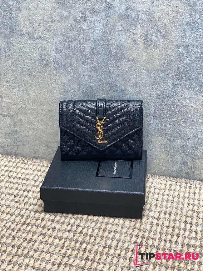 Ysl Quilted Leather Wallet Gold Hardware In Black - 1