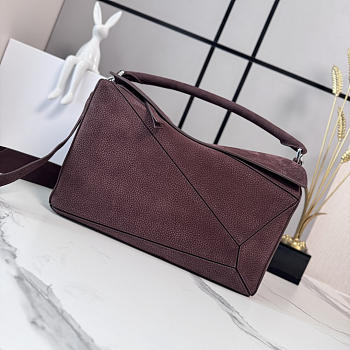 Loewe Puzzle grained nubuck tote bag burgundy