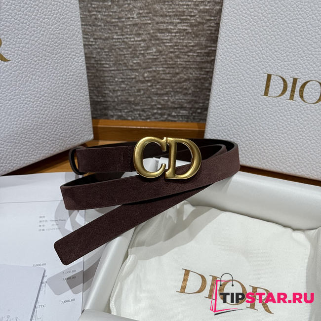 Dior 2cm Suede Women's Belt Dark Brown - 1
