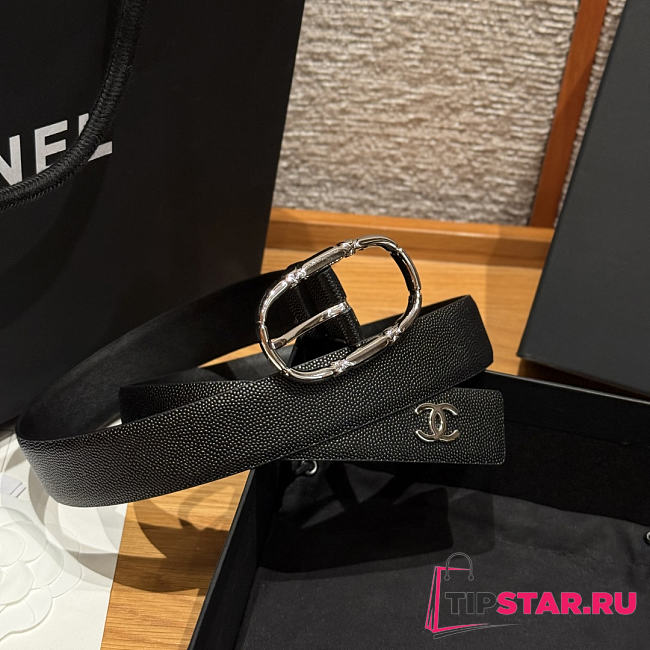 Chanel Double-sided caviar skin belt Silver/Black - 1