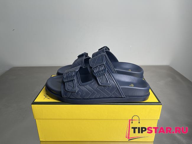 Fendi FF Double Strap Monogram Sandals In Dark Blue - 1