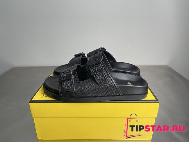 Fendi FF Double Strap Monogram Sandals In Black - 1