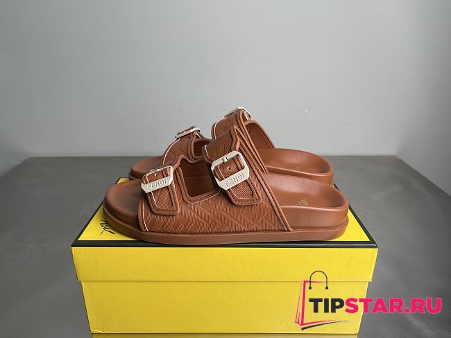 Fendi FF Double Strap Monogram Sandals In Brown - 1