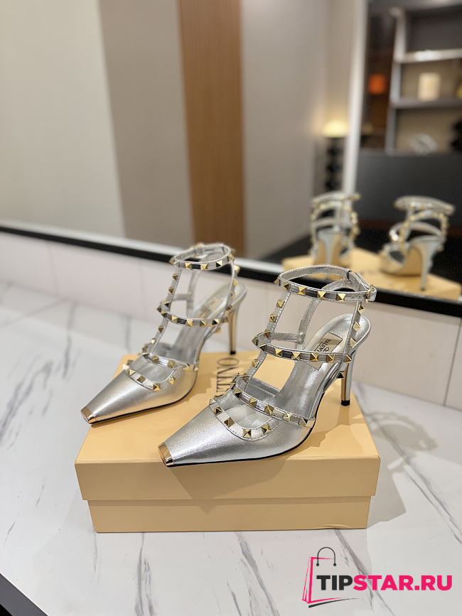 Valentino Rivet Sandals high Heels In Silver - 1