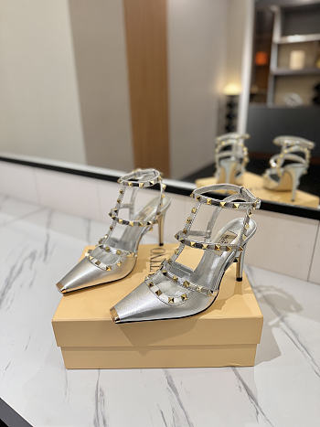 Valentino Rivet Sandals high Heels In Silver