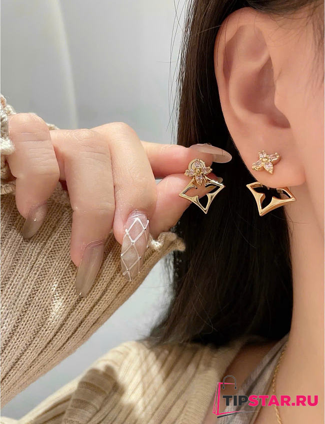 Louis Vuitton Flowergram Strass earrings in gold-toned metal with pink rhinestones - 1
