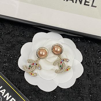 Chanel Pearl Crystal CC Earrings Gold Multicolor